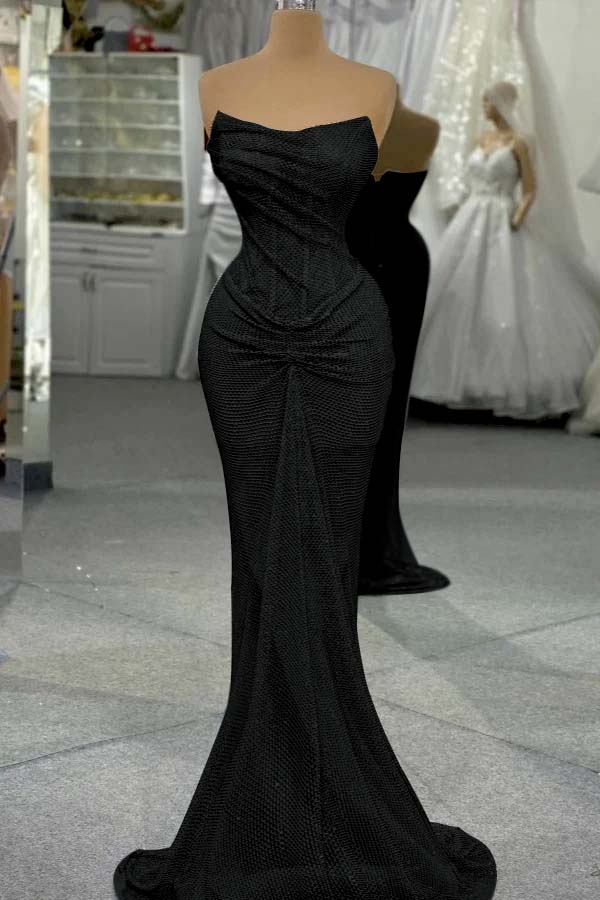 Strapless Mermaid Long Prom Dress with Sequins and Pleats