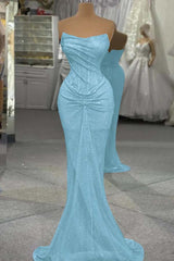 Strapless Mermaid Long Prom Dress with Sequins and Pleats