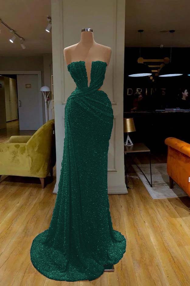 White Strapless Long Prom Dress with Sequins Pleated