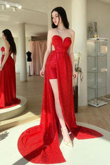 Strapless Sweetheart Long Prom Dress with Sequins and Split