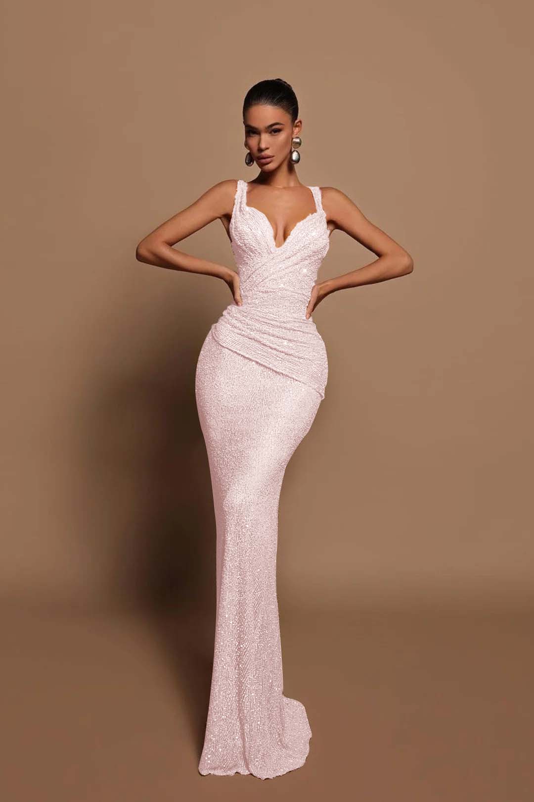 Sexy V Neck Mermaid Long Prom Dress with Sequins
