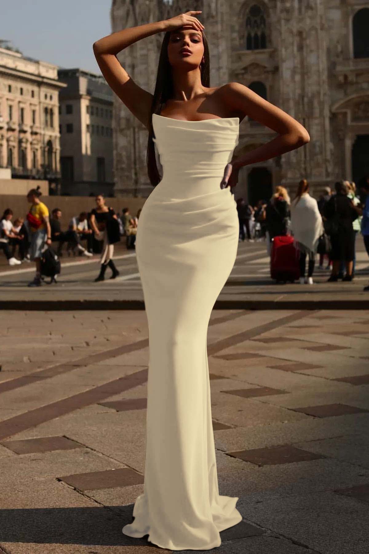 Sexy Strapless Red Mermaid Prom Dress with Pleated