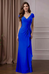 Sheath Column V Neck Short Sleeves Floor Length Mother of the Bride Dresses With Ruffles and Sequins