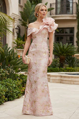 Sheath Floral Jacquard Off Shoulder Mother of the Bride and Groom Dresses with 3D Flower Details
