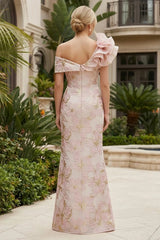 Sheath Floral Jacquard Off Shoulder Mother of the Bride and Groom Dresses with 3D Flower Details
