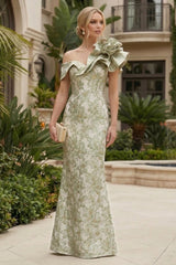 Sheath Floral Jacquard Off Shoulder Mother of the Bride and Groom Dresses with 3D Flower Details