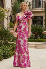 Sheath Floral Jacquard Off Shoulder Mother of the Bride and Groom Dresses with 3D Flower Details
