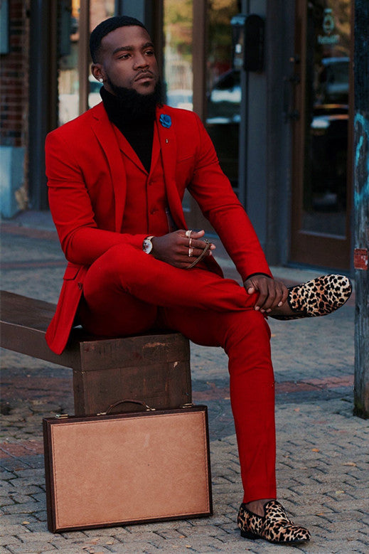 Shining Red Formal Prince Suit with Notched Lapel for Groom