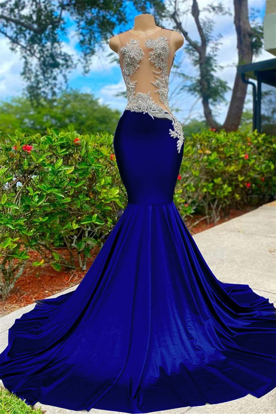 Shining V Neck Mermaid Long Prom Dress with Appliques