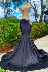 Shining V Neck Mermaid Long Prom Dress with Appliques