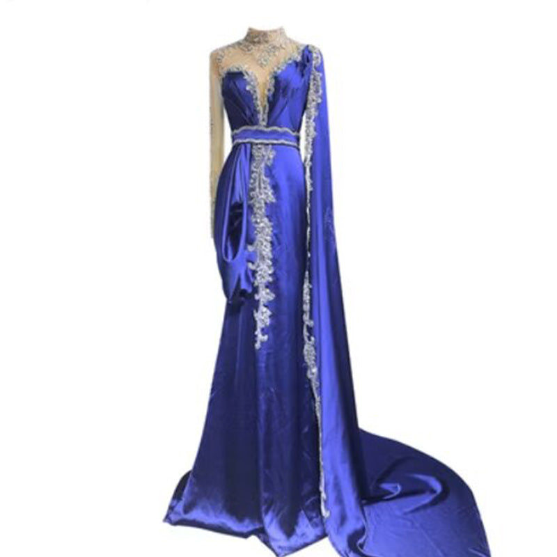 Shining Yellow Beaded Embroidery Floor-Length Mermaid Prom Dress with Shawl