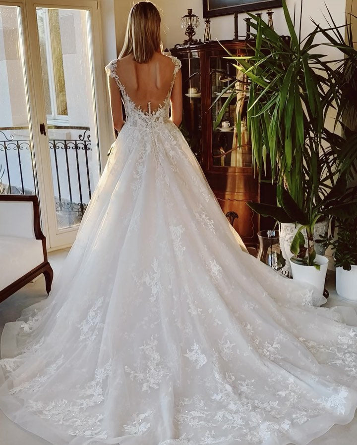Short A-line Jewel Wedding Dress With Lace