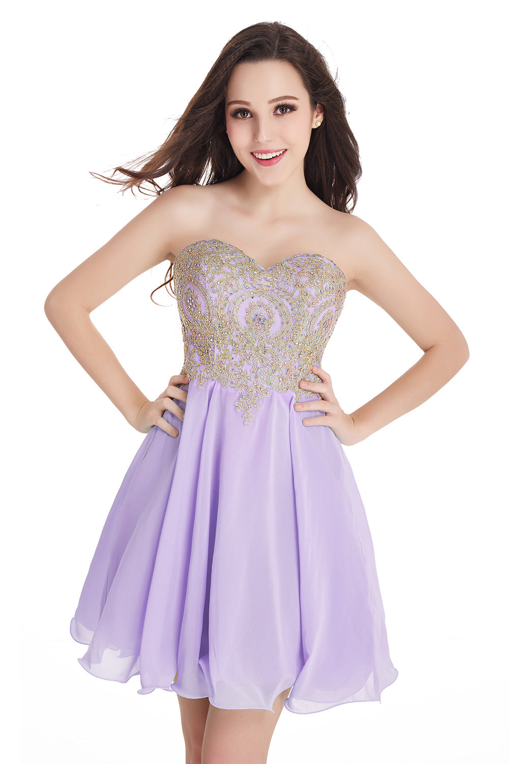 Short A-Line Strapless Chiffon Prom Dresses with Beadings