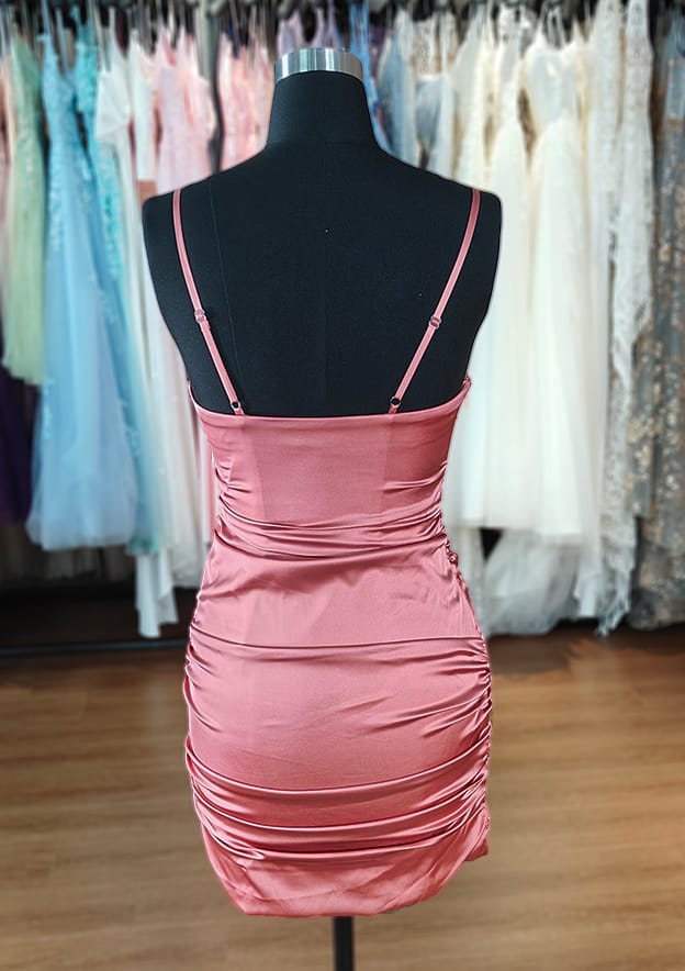 Satin Short/Mini Homecoming Dress with Sheath/Column Square Neckline Sleeveless - Babyonlines