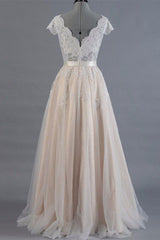 Short Sleeve Lace Long Wedding Dress