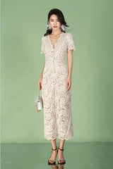 Babyonlines Short Sleeves V-neck A-line Lace Dress