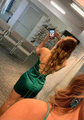 Short/Mini V Neck Satin Dress - Perfect for Homecoming - Babyonlines