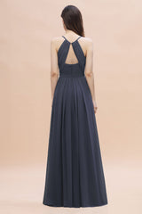 Simple Spaghetti Straps Stormy Chiffon Bridesmaid Dress with Ruffles On Sale-Babyonlines
