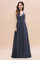 Simple Spaghetti Straps Stormy Chiffon Bridesmaid Dress with Ruffles On Sale-Babyonlines