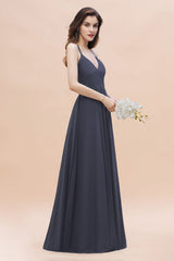 Simple Spaghetti Straps Stormy Chiffon Bridesmaid Dress with Ruffles On Sale-Babyonlines