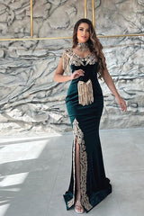 Dark Green Mermaid Long Prom Dress with Split and Detachable Skirt