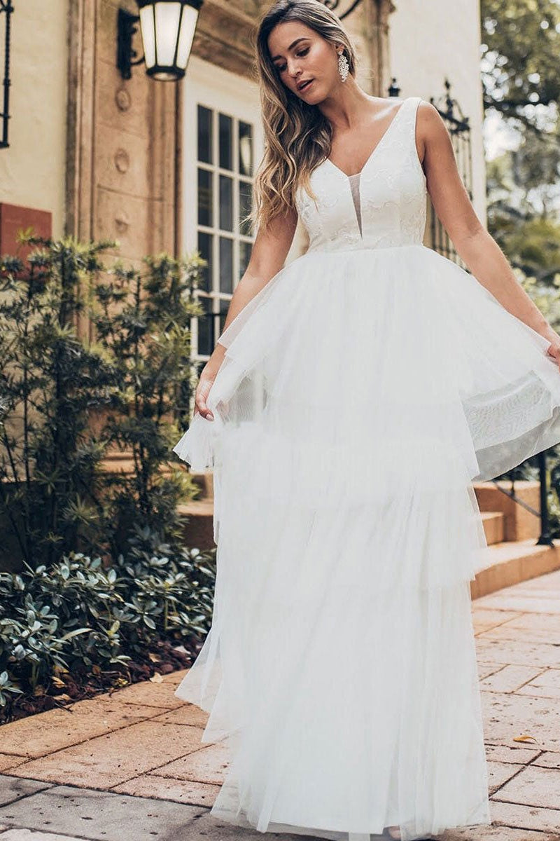 Sleeveless Layered Long Wedding Dress