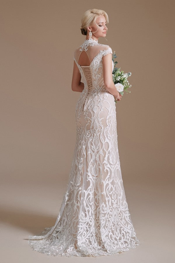 Sleeveless Mermaid Wedding Dress High-neck Lace With Sleeves
