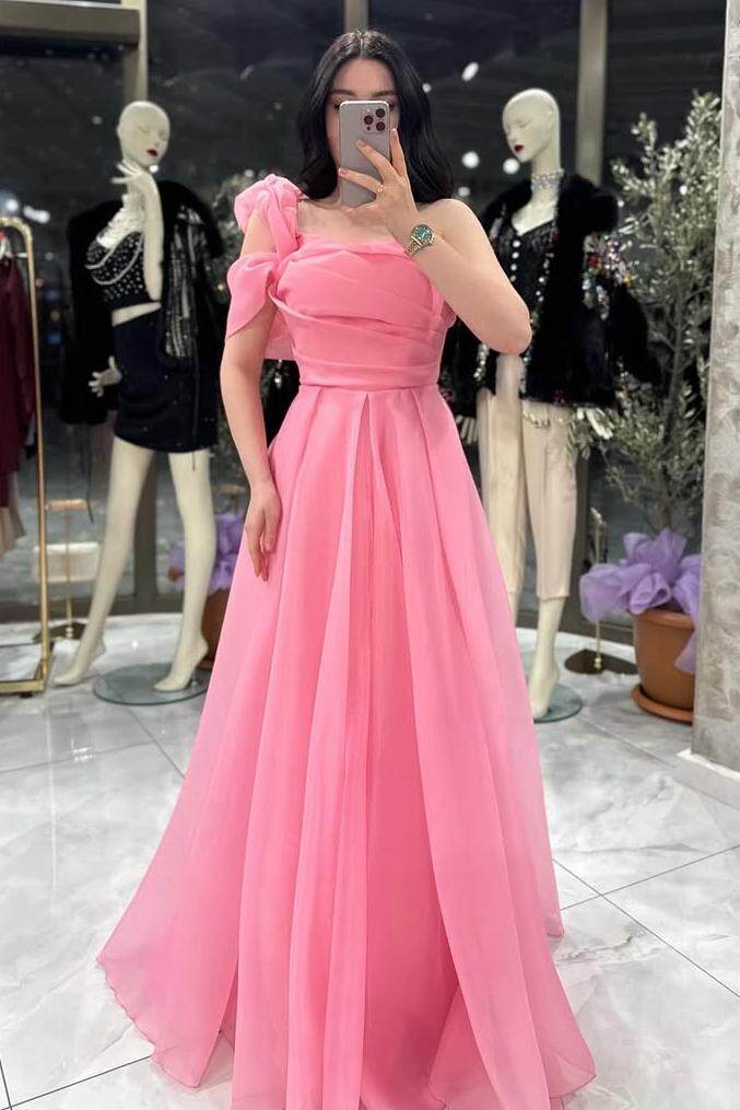 Elegant One Shoulder A-Line Long Pleated Prom Dress