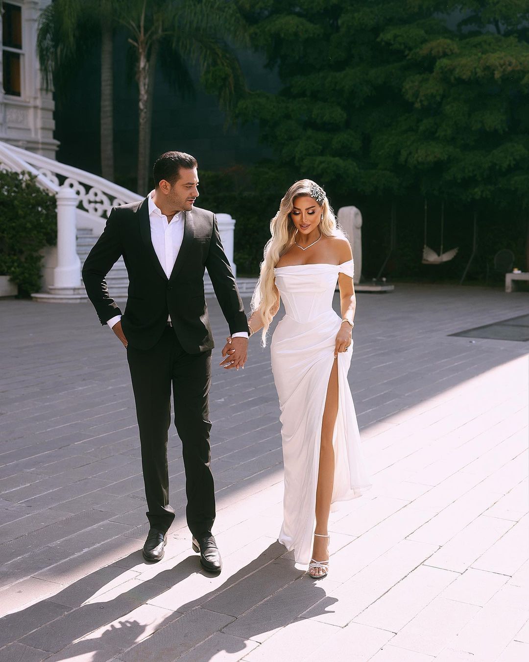 White Off the Shoulder Prom Dress with High Split
