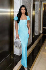 Square Neck Mermaid Long Prom Dress with Pleated Beading