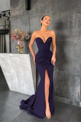 Strapless Mermaid Long Prom Dress with Pleated Split