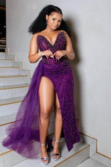Strapless Mermaid Long Prom Dress with Beading and Split