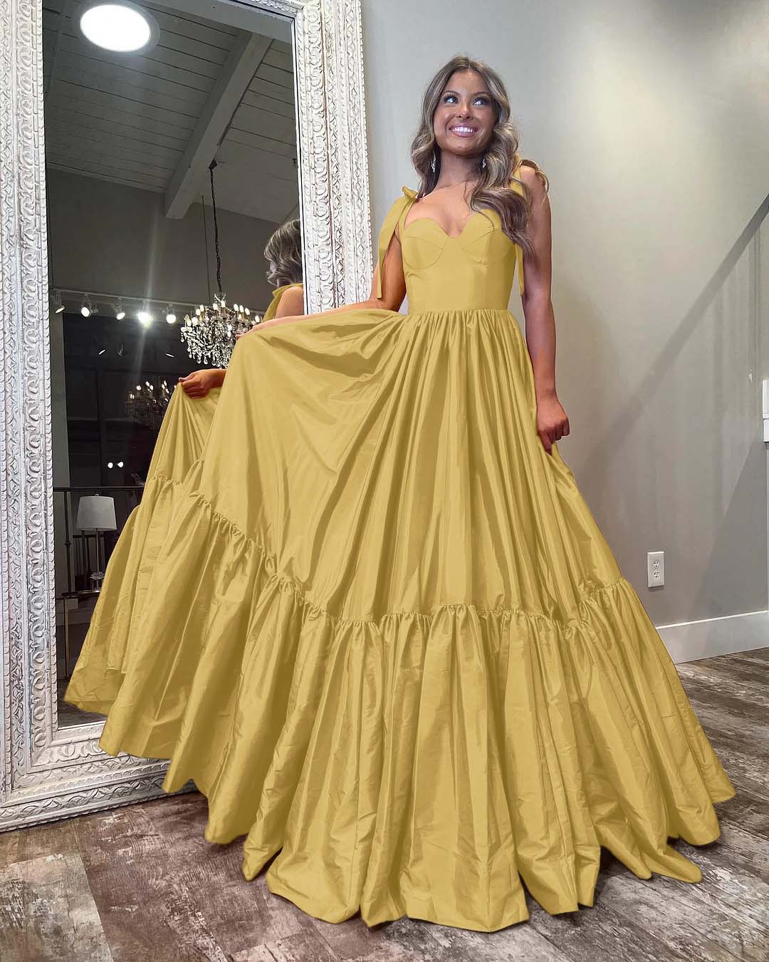 Sweetheart Spaghetti Strap Long Pleated Prom Dress with Ruffles