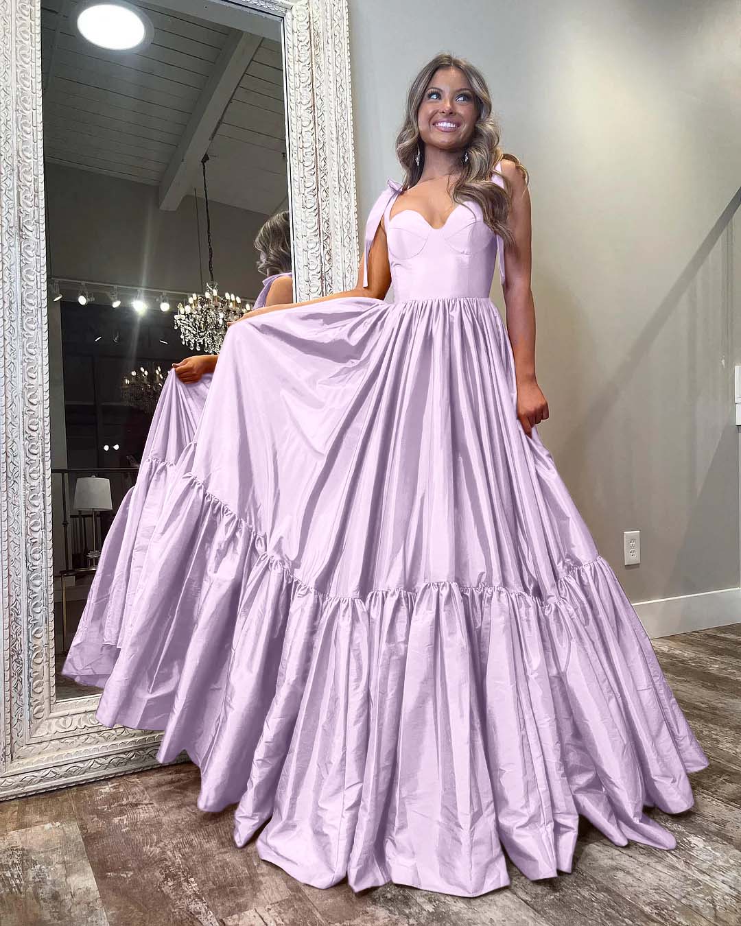 Sweetheart Spaghetti Strap Long Pleated Prom Dress with Ruffles
