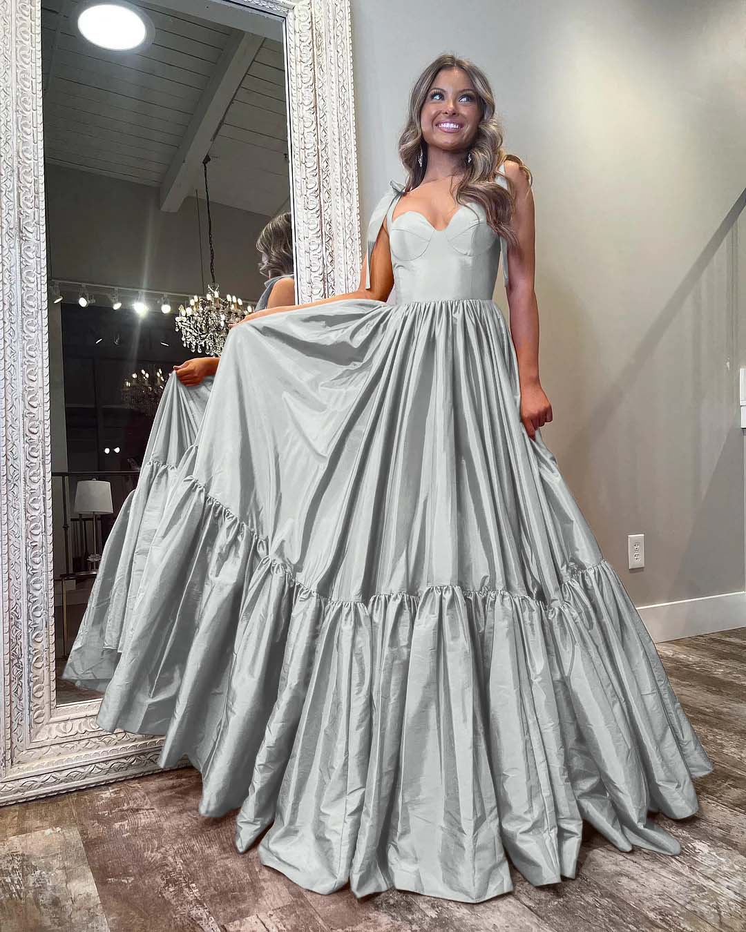 Sweetheart Spaghetti Strap Long Pleated Prom Dress with Ruffles
