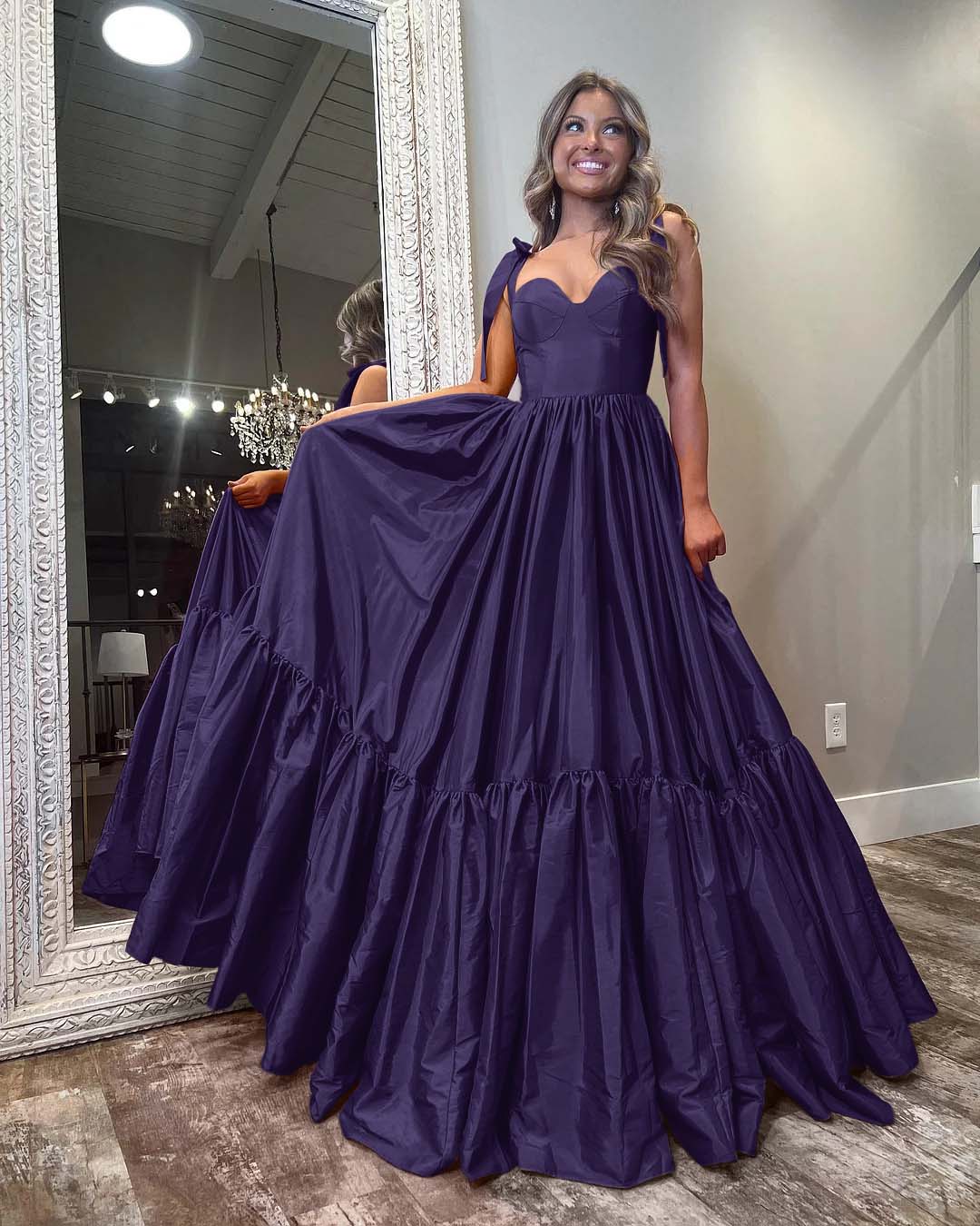 Sweetheart Spaghetti Strap Long Pleated Prom Dress with Ruffles