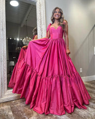 Sweetheart Spaghetti Strap Long Pleated Prom Dress with Ruffles