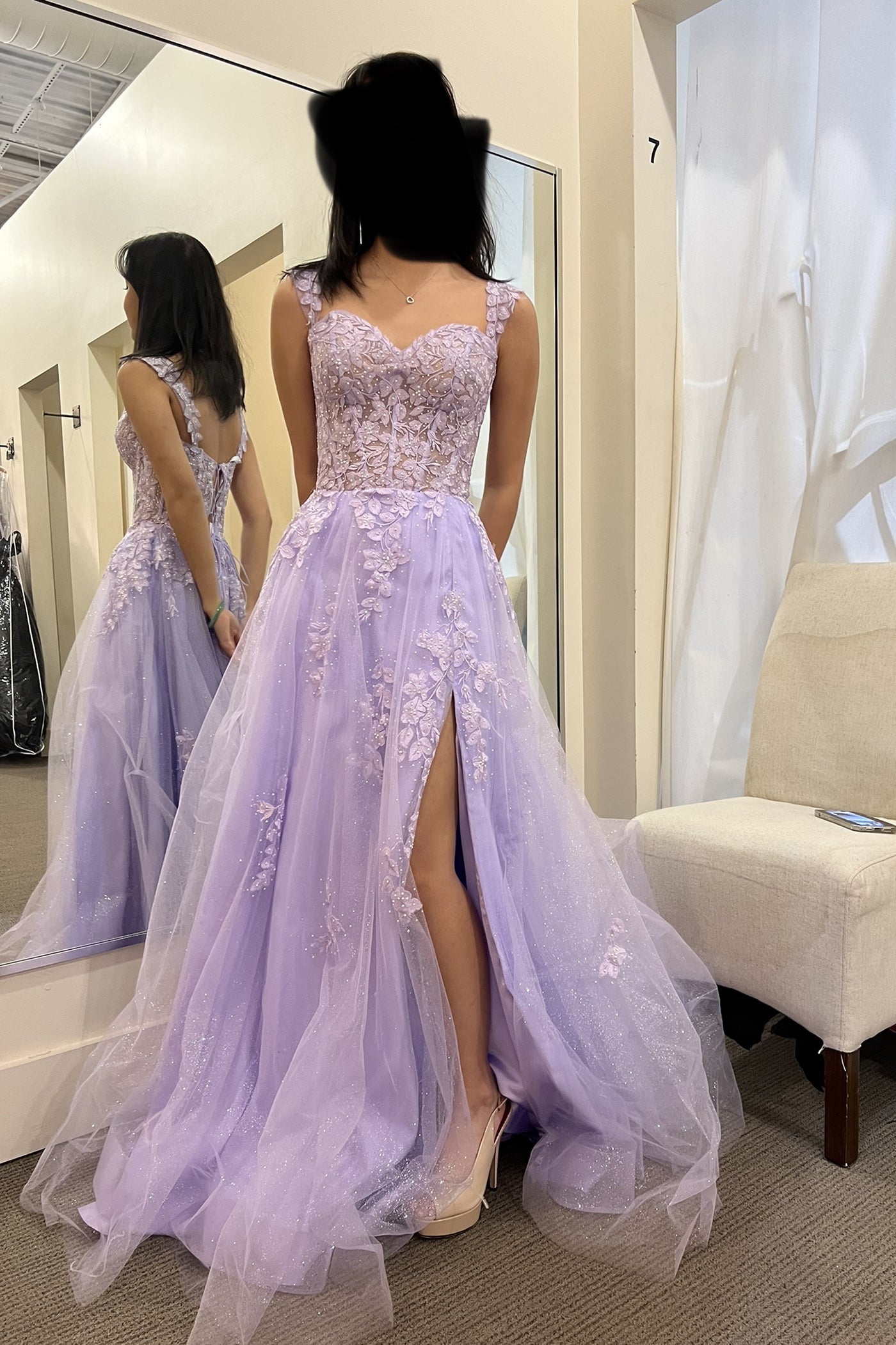 Lavender Sweetheart Long Prom Dress with Split and Lace Appliques
