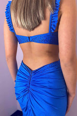 Spaghetti Strap Backless Long Prom Dress with Beading