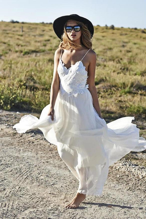 Spaghetti Strap Beach Lace Wedding Dress