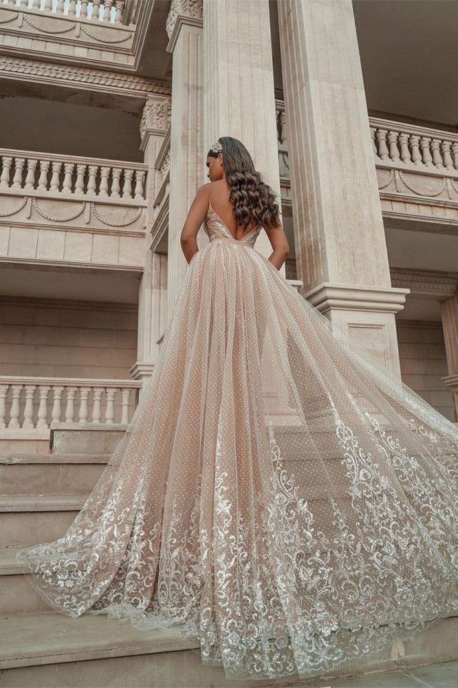 Spaghetti Strap Mermaid Wedding Dress with Applique Ruffles