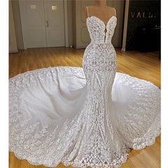 Spaghetti Strap Mermaid Wedding Dress with Lace Appliques