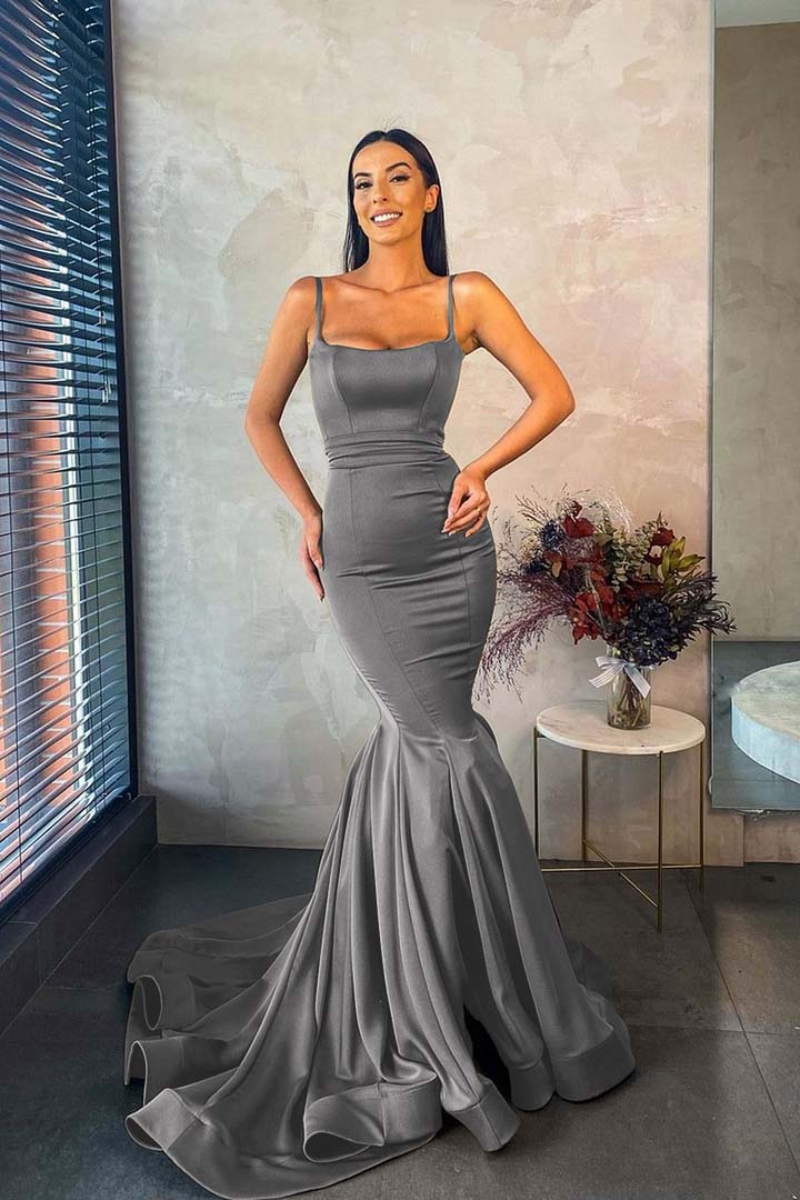 Spaghetti Strap Mermaid Long Prom Dress with Pleated