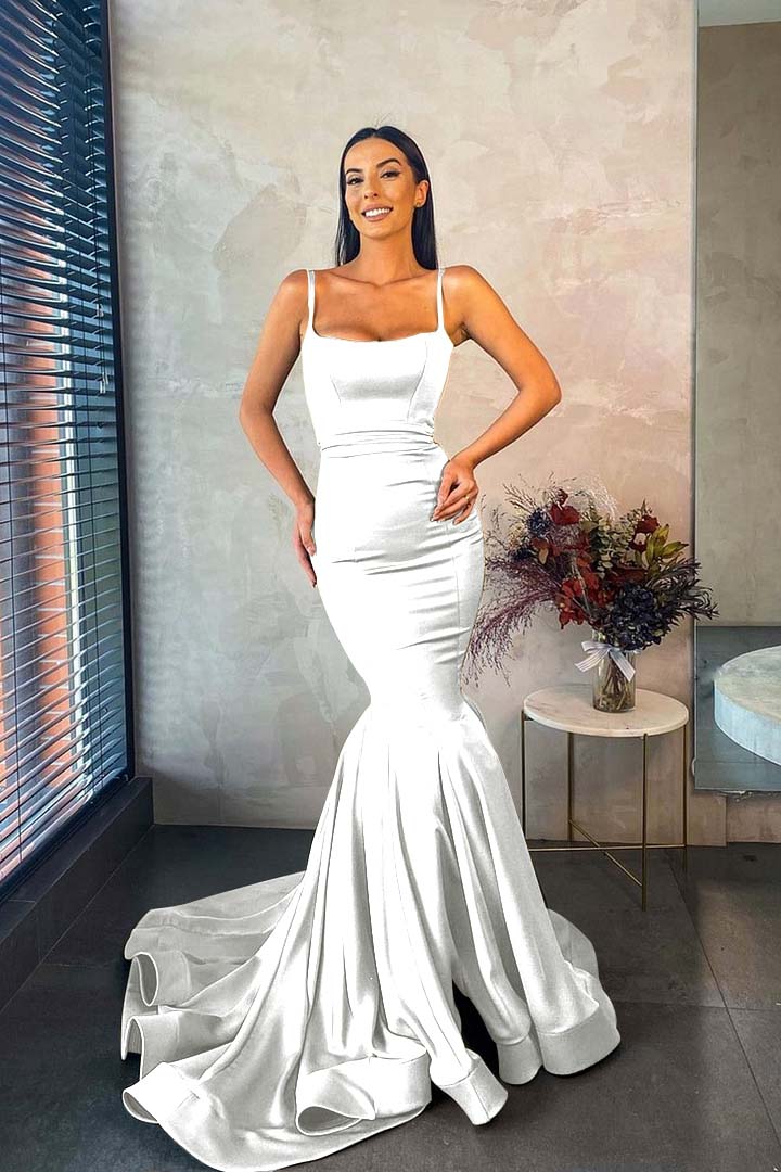 Spaghetti Strap Mermaid Long Prom Dress with Pleated