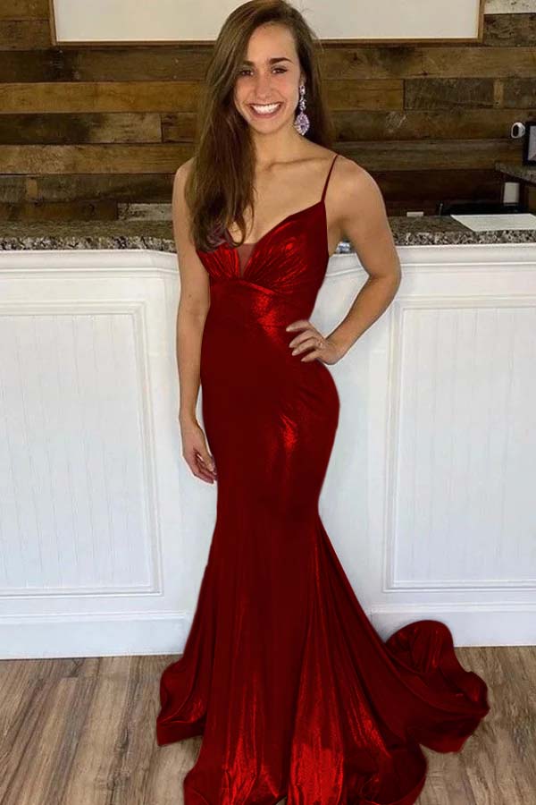 Spaghetti Strap Mermaid Long Prom Dress with Ruffles