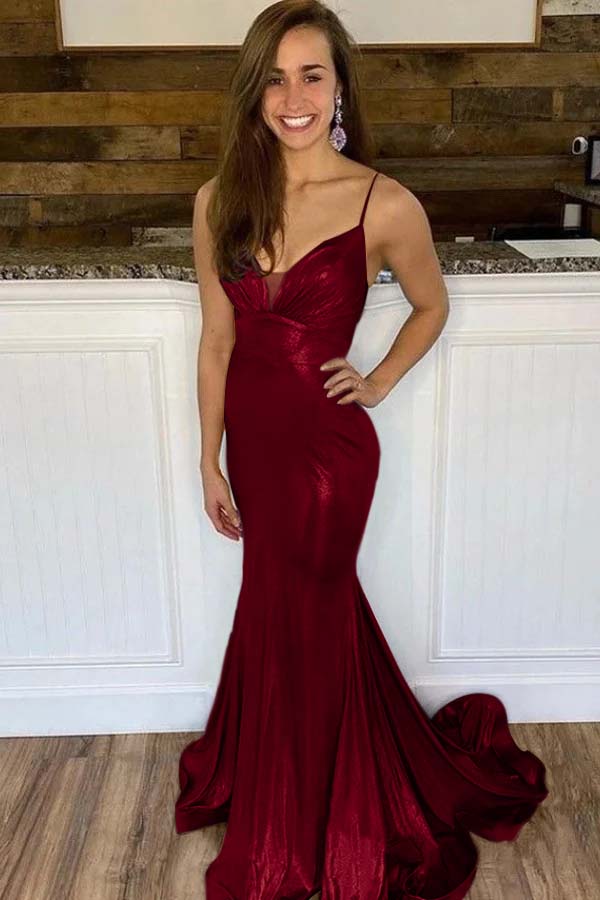 Spaghetti Strap Mermaid Long Prom Dress with Ruffles