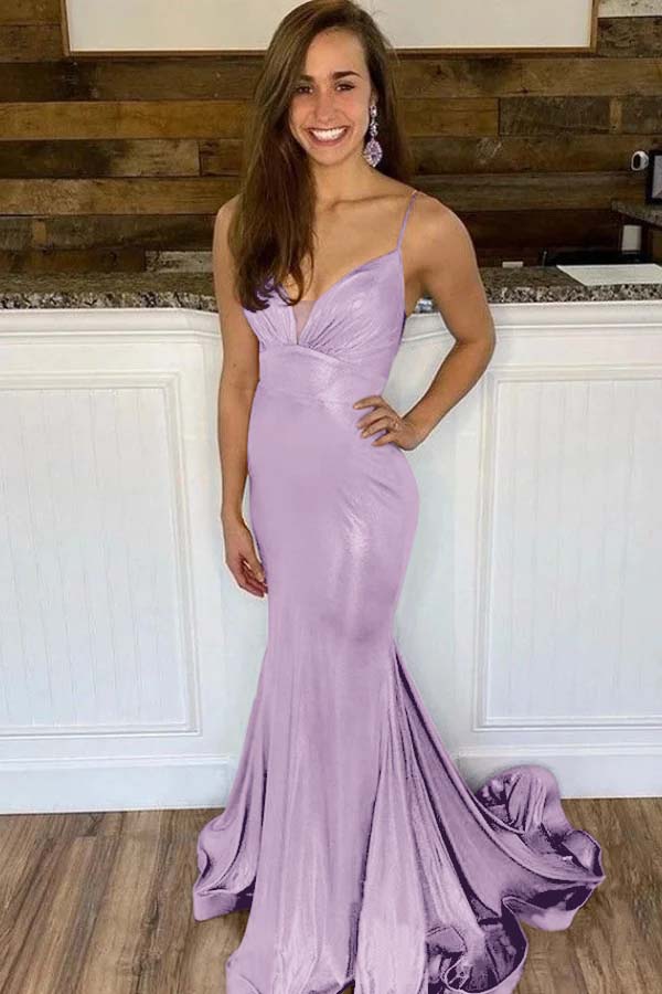 Spaghetti Strap Mermaid Long Prom Dress with Ruffles