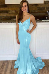 Spaghetti Strap Mermaid Long Prom Dress with Ruffles