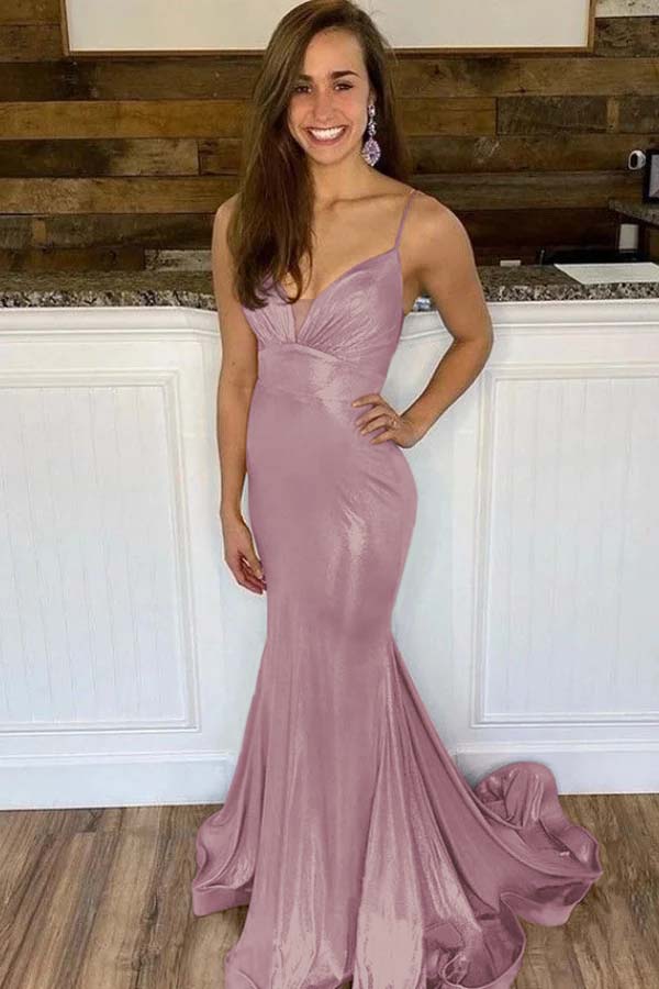 Spaghetti Strap Mermaid Long Prom Dress with Ruffles