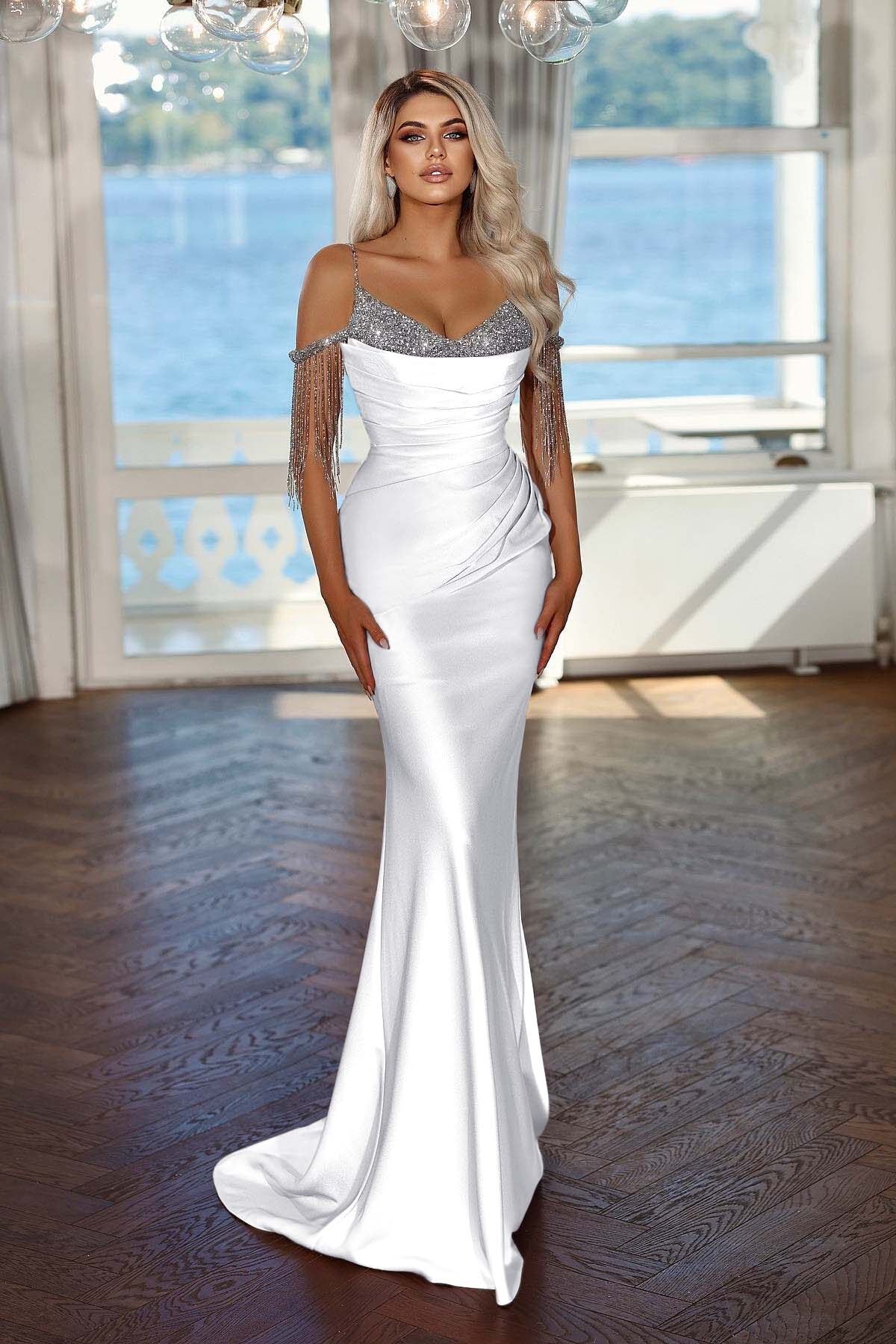Spaghetti Strap Mermaid Long Prom Dress with Sequins